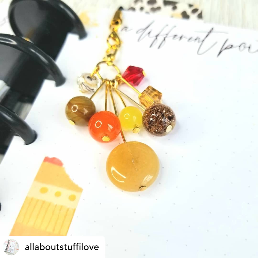 Autumn Sparkle Beaded Planner Charm, Sparkly Dangly Charm, Colorful Bead Cluster