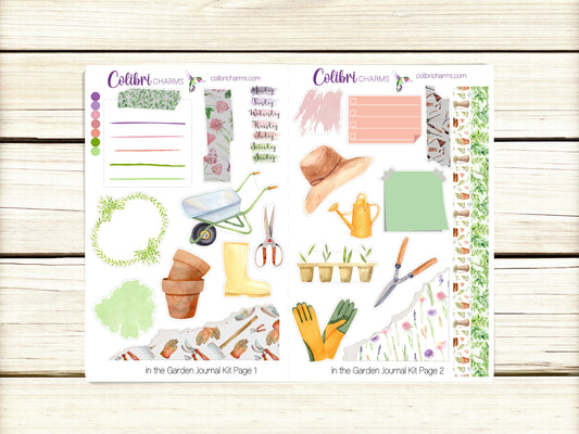 In the Garden Torn Paper Stickers, Gardening Deco Planner Stickers, Distressed Ripped Paper