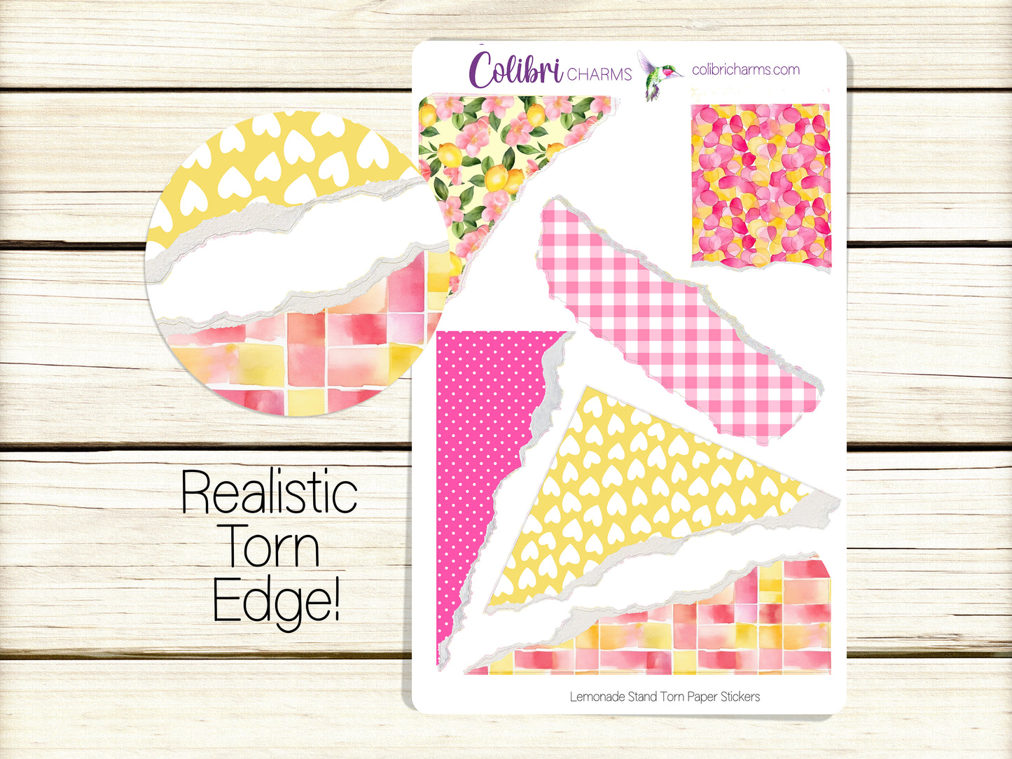 Lemonade Stand Torn Paper Stickers | Summer Deco Planner Stickers | Distressed Ripped Paper