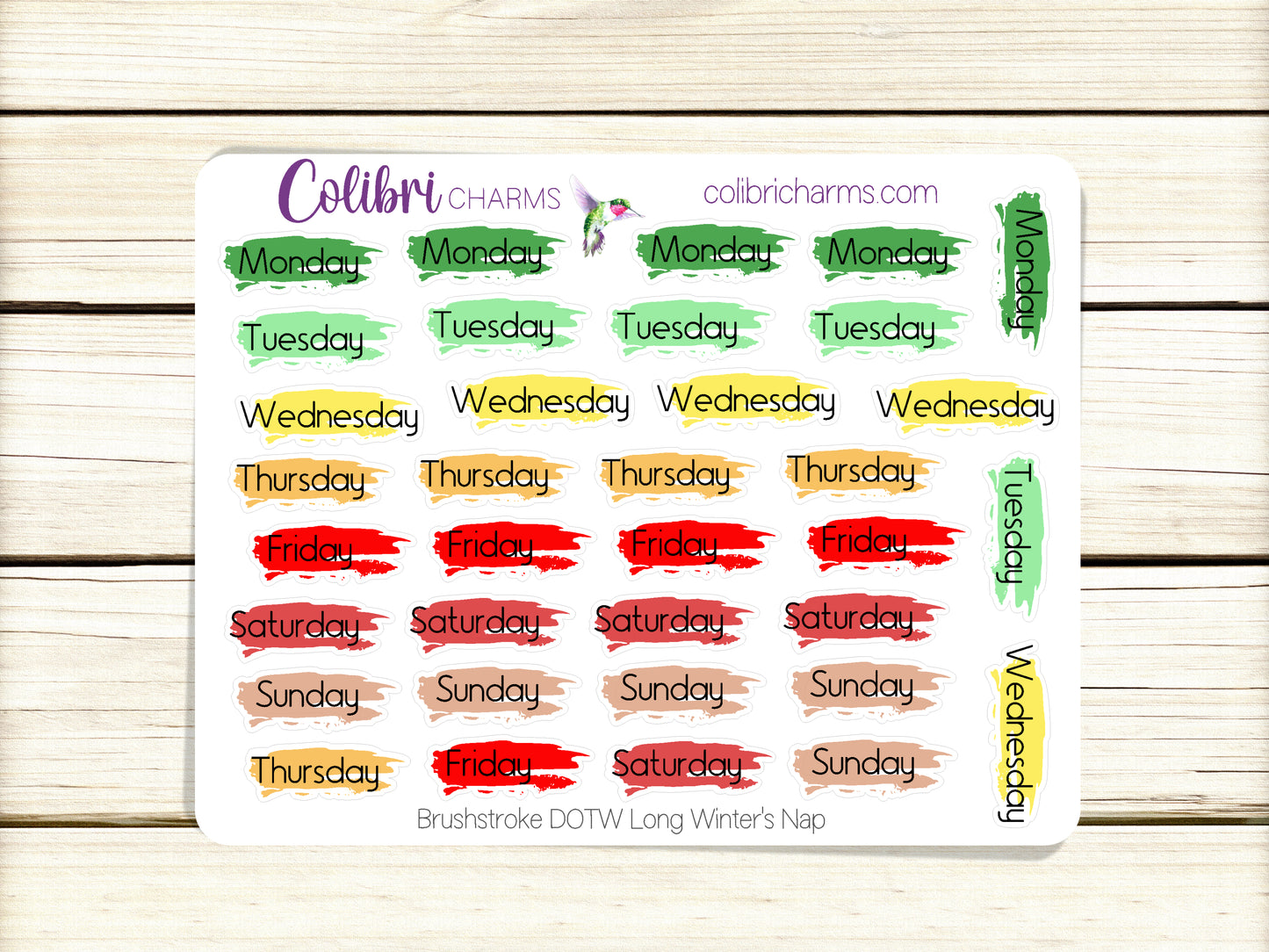 Long Winter's Nap Brushstroke Days of the Week Planner Stickers | Watercolor DOTW Stickers | Number Stickers | Date Dots | Date Stickers