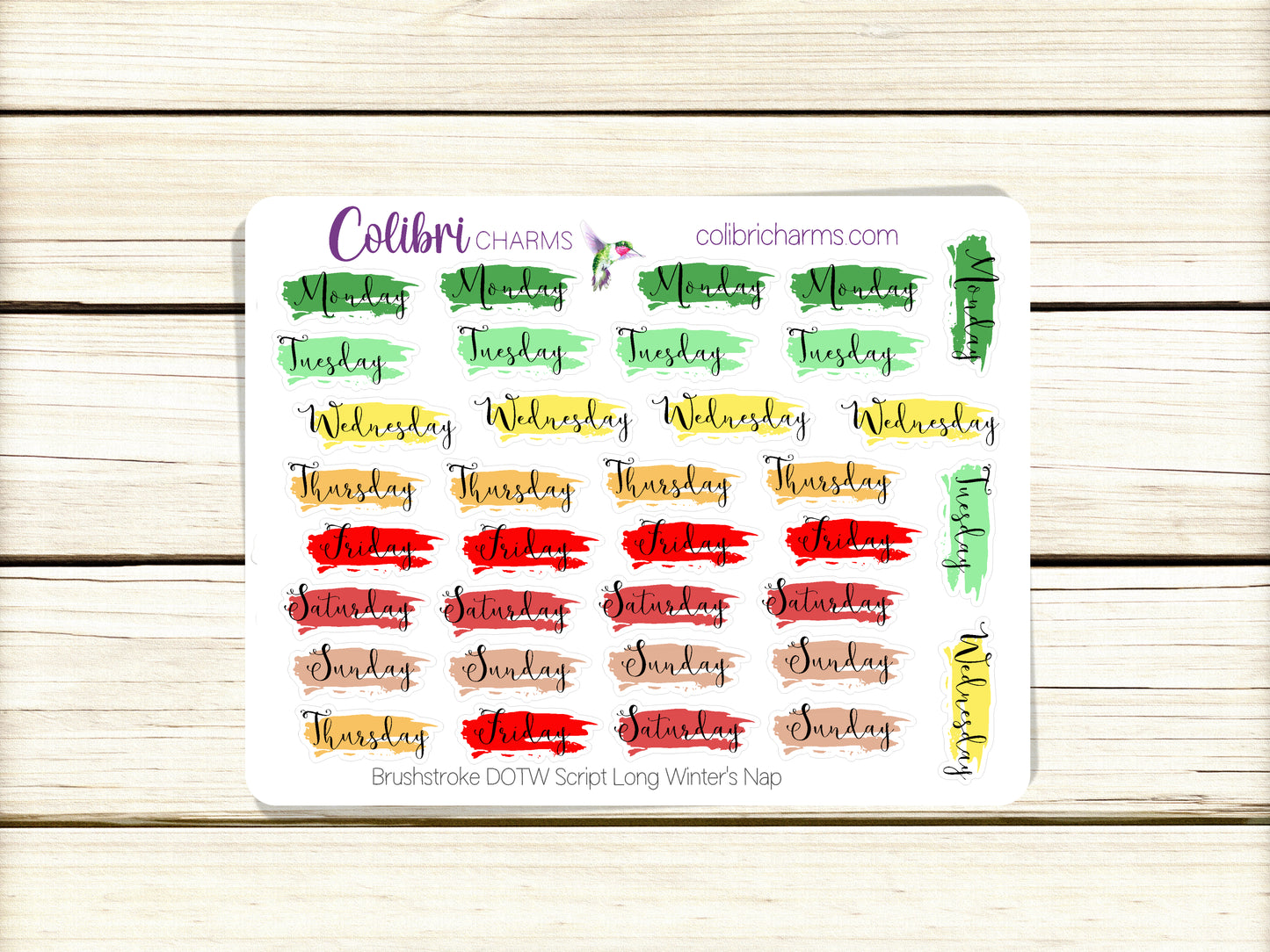 Long Winter's Nap Brushstroke Days of the Week Planner Stickers | Watercolor DOTW Stickers | Number Stickers | Date Dots | Date Stickers