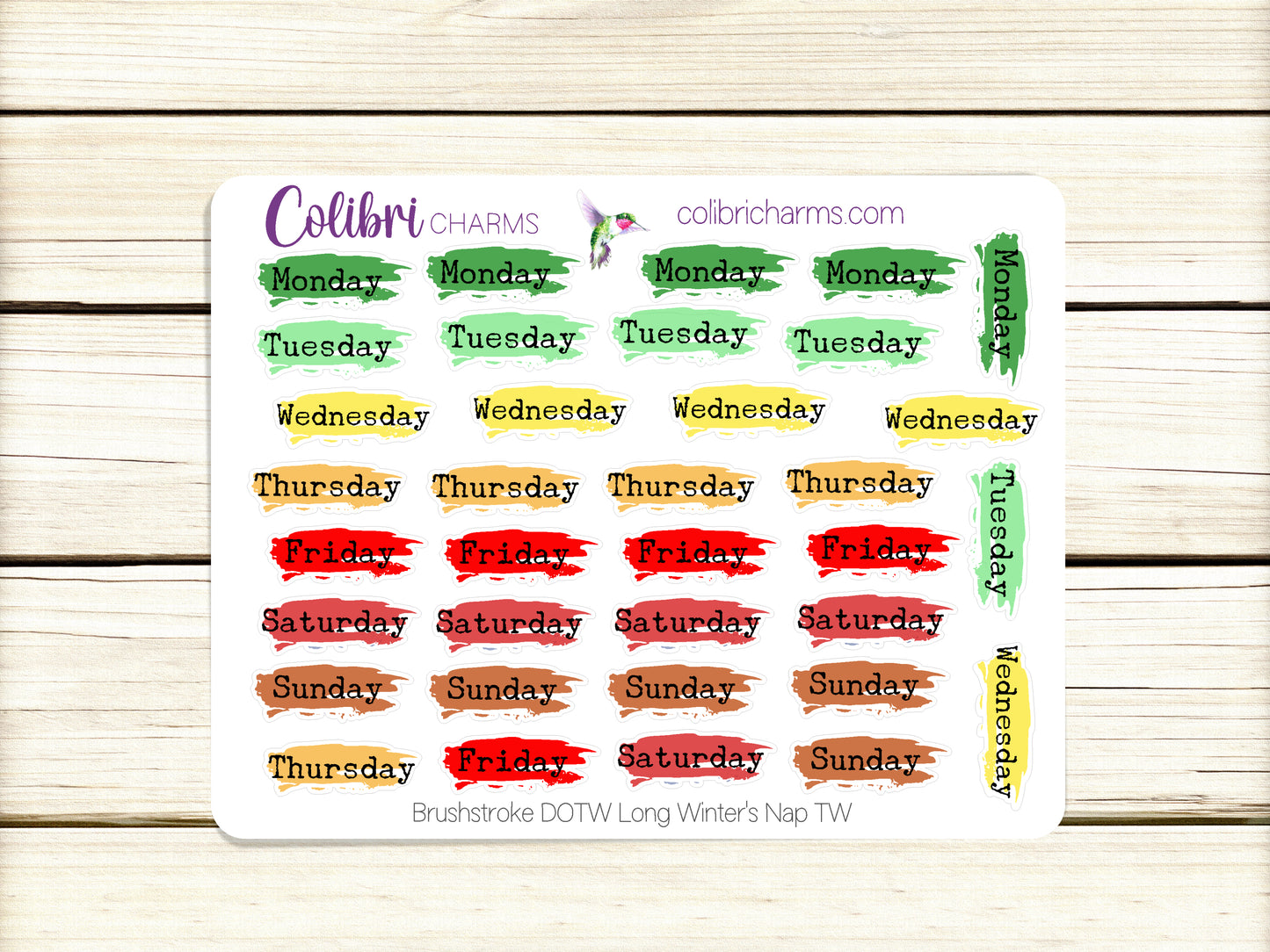 Long Winter's Nap Brushstroke Days of the Week Planner Stickers | Watercolor DOTW Stickers | Number Stickers | Date Dots | Date Stickers
