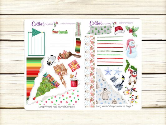 Long Winter's Nap Journal Kit | Christmas Planner Decor | Holiday Stickers | Xmas Planner Stickers | Bullet | Bujo