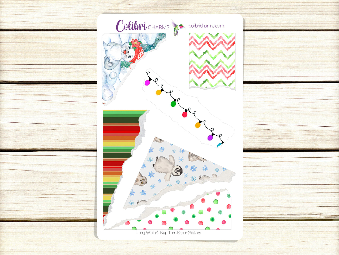 Long Winter's Nap Torn Paper Stickers | Christmas Decor | Holiday Planner Stickers | Seasonal Planner Stickers | Ripped Paper