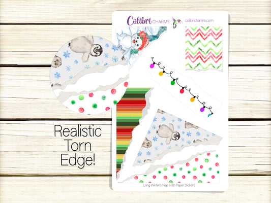Long Winter's Nap Torn Paper Stickers | Christmas Decor | Holiday Planner Stickers | Seasonal Planner Stickers | Ripped Paper
