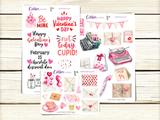 Love Notes Planner Stickers, Valentine's Day Deco Stickers, Letters Deco, Romantic Planner Sticker Kit, Seasonal Planner Stickers