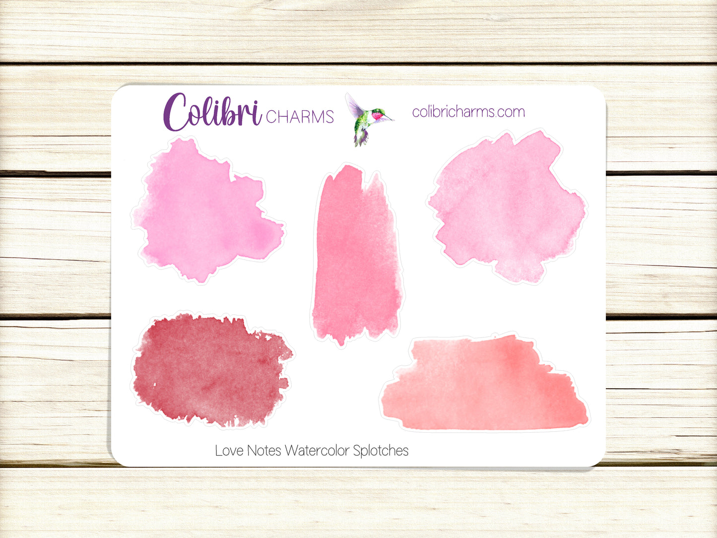 Love Notes Watercolor Splotches Planner Stickers, Pink Paint Swatch Stickers, Valentine Planner