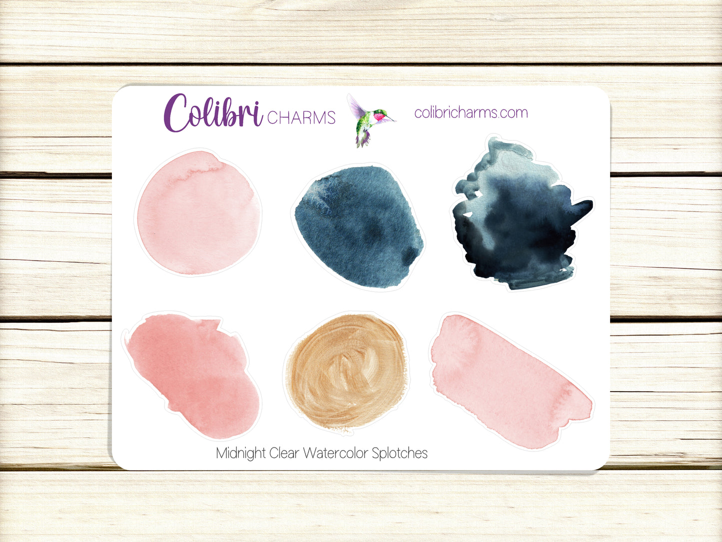 Midnight Clear Watercolor Splotches Planner Stickers, Pink and Navy Paint Swatches