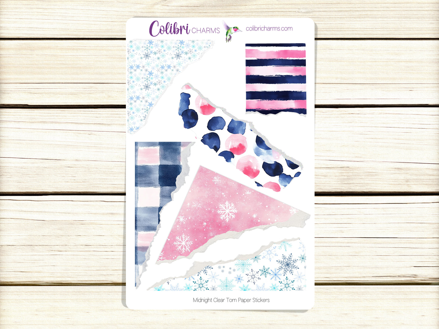 Midnight Clear Torn Paper Stickers, Christmas Deco Planner Stickers, Distressed Ripped Paper