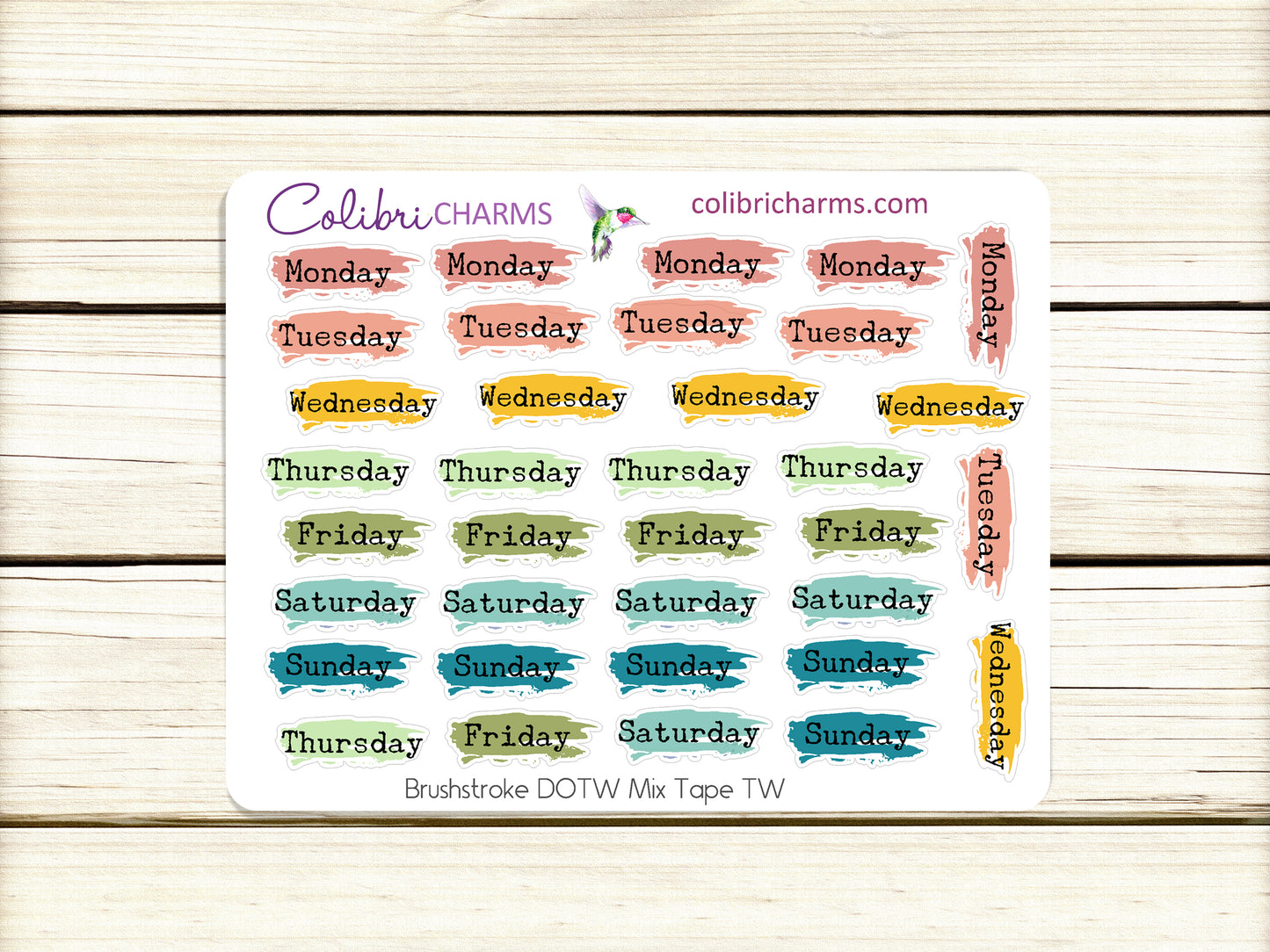 Brushstroke Days of the Week Planner Stickers in Mix Tape | Watercolor DOTW Stickers | Date Stickers | Date Dots | Date Stickers