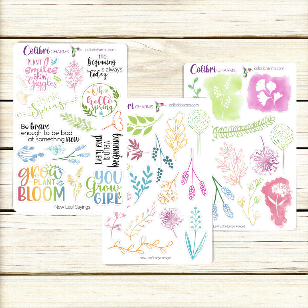New Leaf Planner Stickers | Watercolor Botanical Deco Stickers | Botanical Planner Sticker Kit | Seasonal Planner Stickers