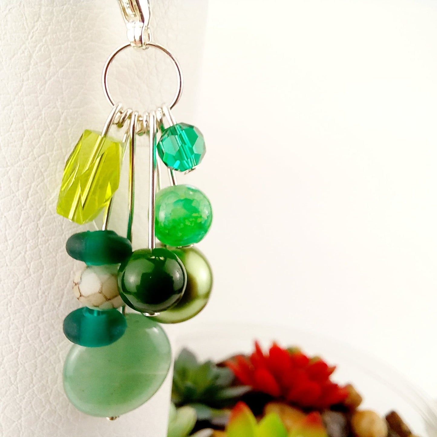 Green Thumb Beaded Planner Charm, Sparkly Dangly Charm, Colorful Bead Cluster