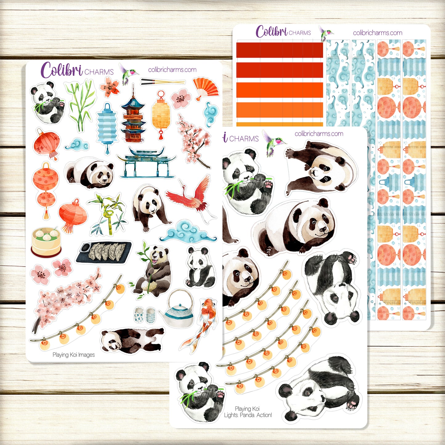 Playing Koi Planner Stickers | Chinese Lantern Stickers | Cherry Blossoms | Panda Stickers | Seasonal Planner Stickers