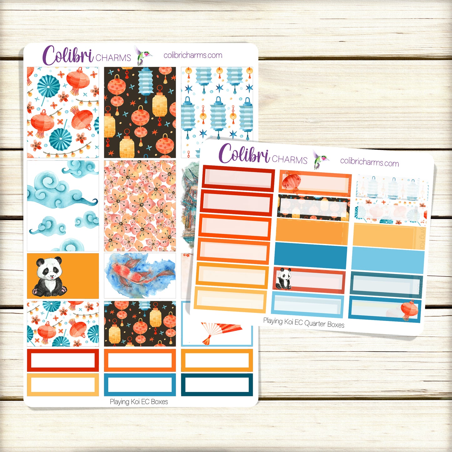 Playing Koi Box Planner Stickers | Chinoiserie Stickers | Chinese Lantern Stickers | Happy Planner Stickers | EC Stickers