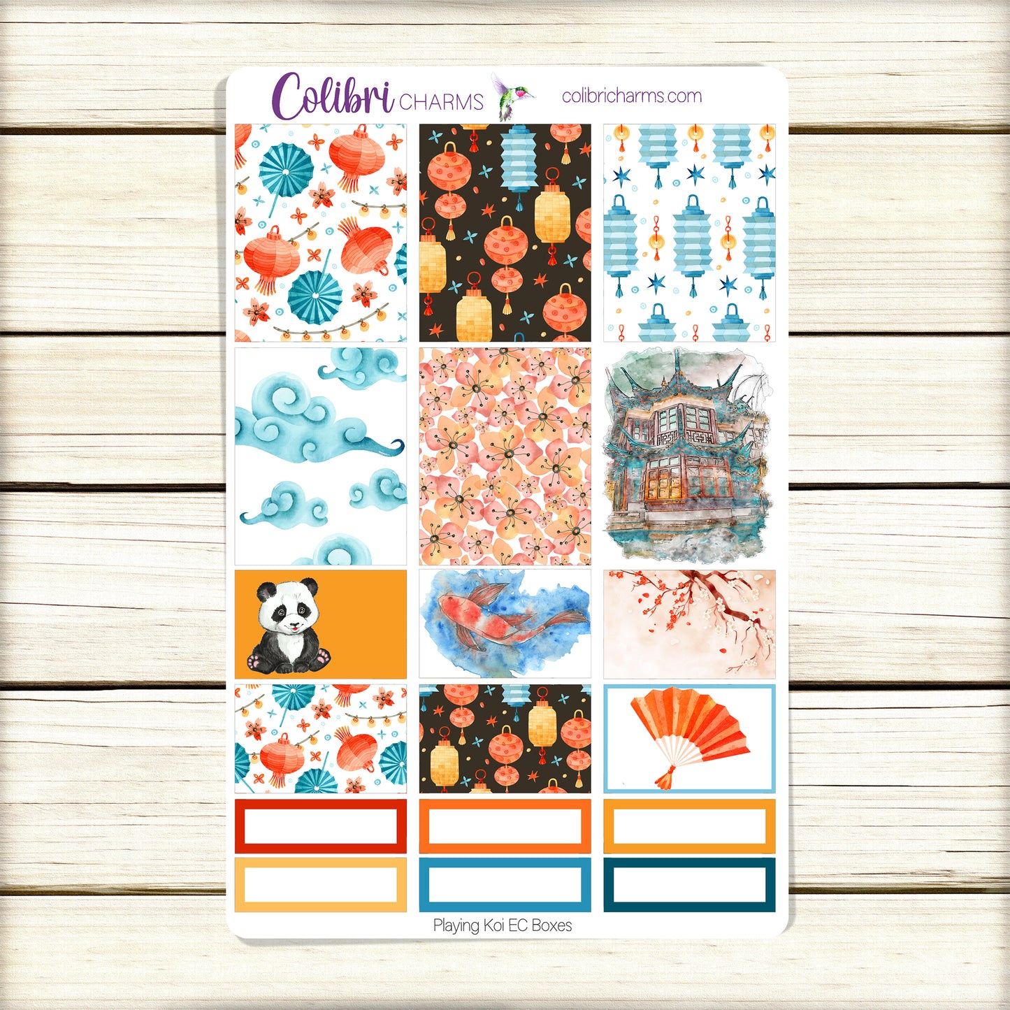 Playing Koi Box Planner Stickers | Chinoiserie Stickers | Chinese Lantern Stickers | Happy Planner Stickers | EC Stickers