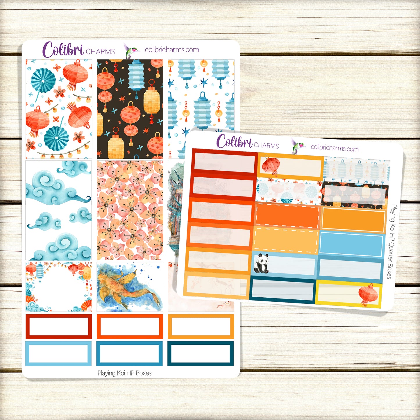 Playing Koi Box Planner Stickers | Chinoiserie Stickers | Chinese Lantern Stickers | Happy Planner Stickers | EC Stickers