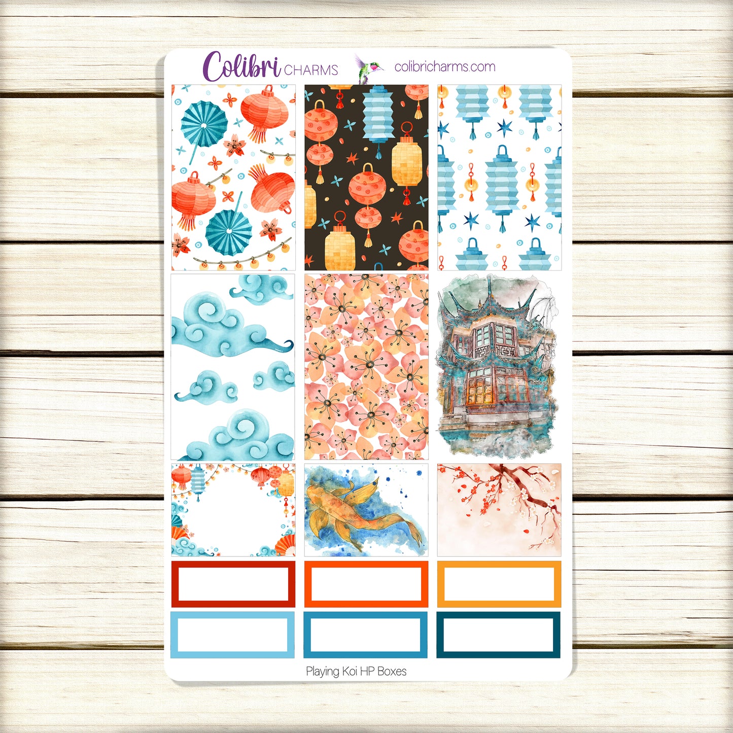 Playing Koi Box Planner Stickers | Chinoiserie Stickers | Chinese Lantern Stickers | Happy Planner Stickers | EC Stickers