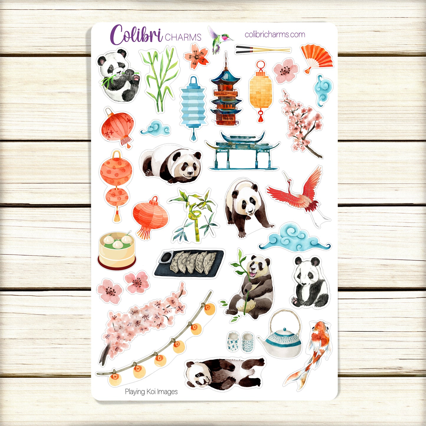 Playing Koi Planner Stickers | Chinese Lantern Stickers | Cherry Blossoms | Panda Stickers | Seasonal Planner Stickers