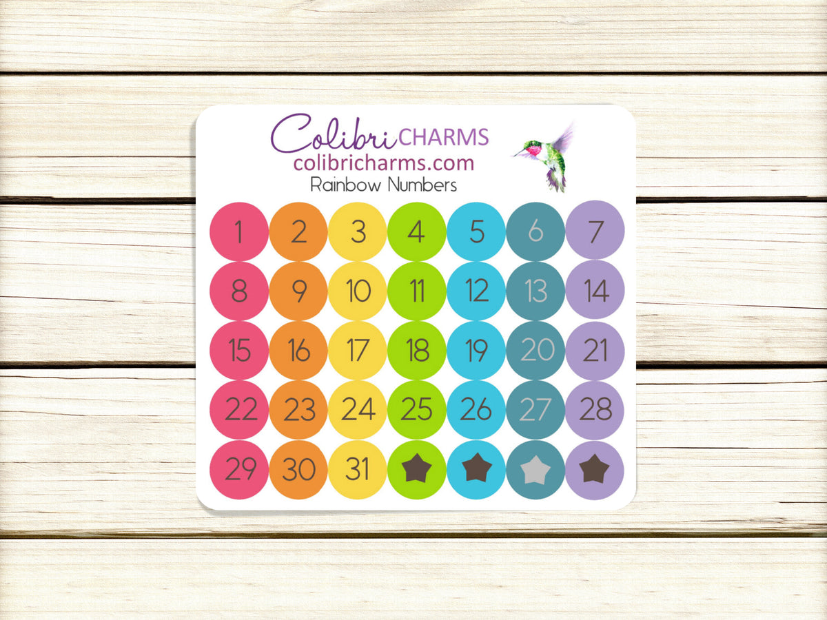 Week Numbers Stickers Brushstroke Days of the Week Planner Stickers in Rainbow | Watercolor ...