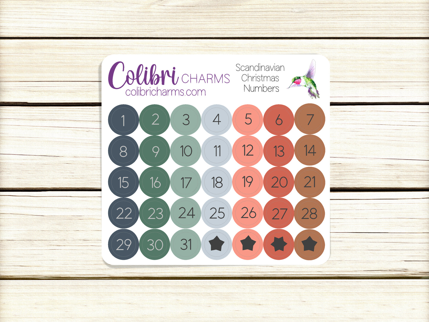 Scandinavian Christmas  Brushstroke Days of the Week Planner Stickers, Colorful Watercolor DOTW, Number Stickers, Date Dots