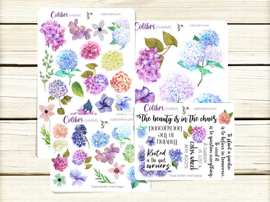Shade Garden Planner Stickers, Hydrangea Stickers, Hand-painted Deco, Summer Planner Sticker Kit, Seasonal Planner Stickers
