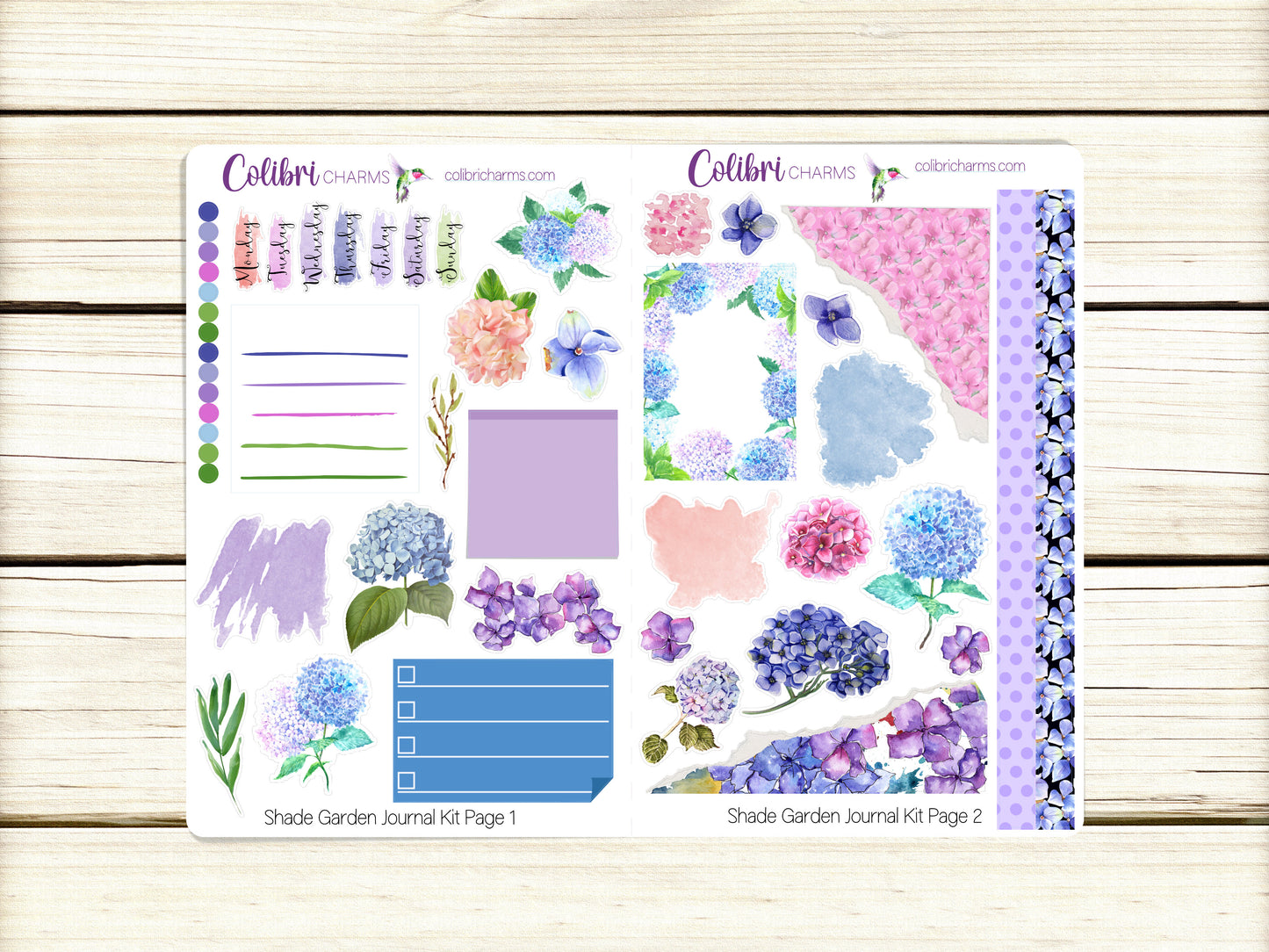Shade Garden Journal Kit, Planner  Stickers, Hydrangea Journaling, Floral Bujo Kit, Seasonal Planner Stickers