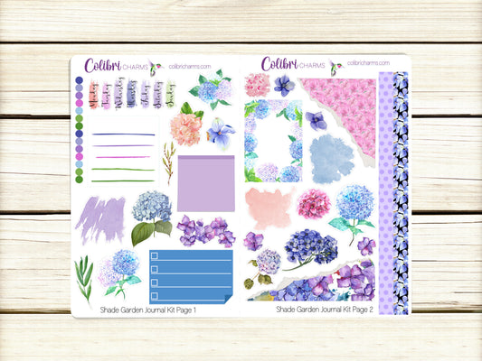 Shade Garden Journal Kit, Planner  Stickers, Hydrangea Journaling, Floral Bujo Kit, Seasonal Planner Stickers