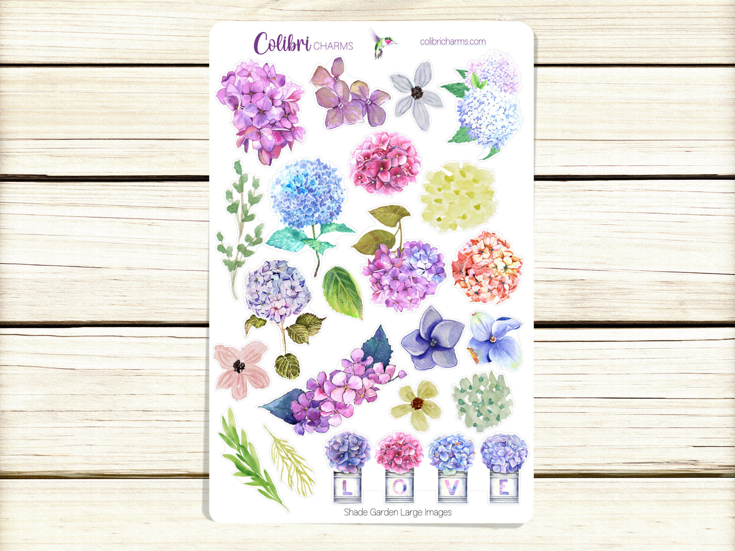 Shade Garden Planner Stickers, Hydrangea Stickers, Hand-painted Deco, Summer Planner Sticker Kit, Seasonal Planner Stickers