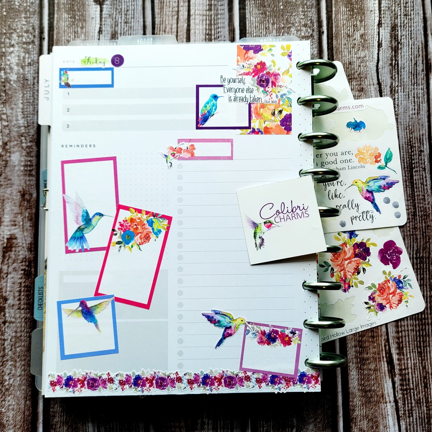 Hummingbird Hollow Washi Strip Stickers | Birds | Summer Vacation | Purple Planner Stickers | Seasonal Planner Stickers