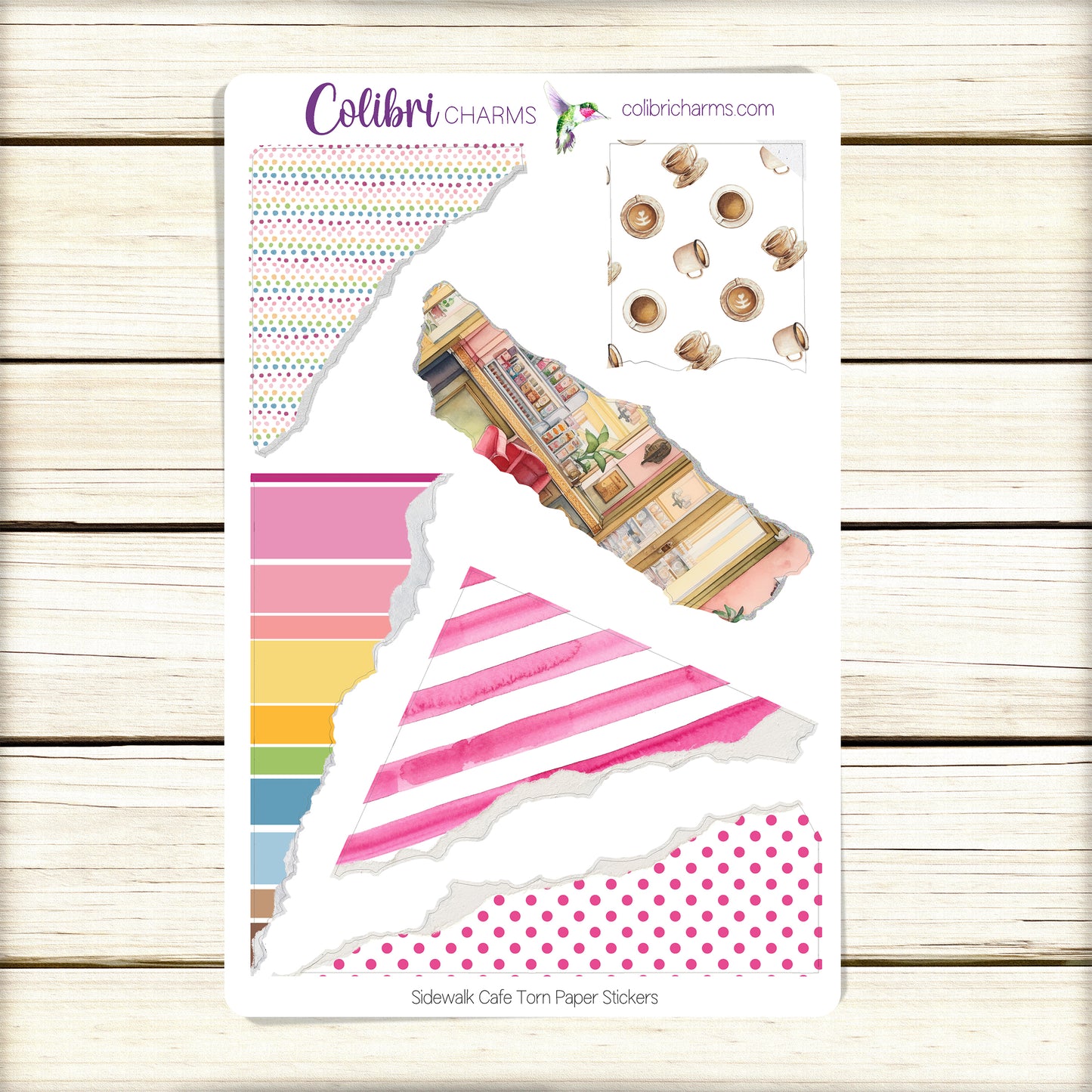 Sidewalk Cafe Torn Paper Stickers | Parisian Deco Planner Stickers | Distressed Ripped Paper