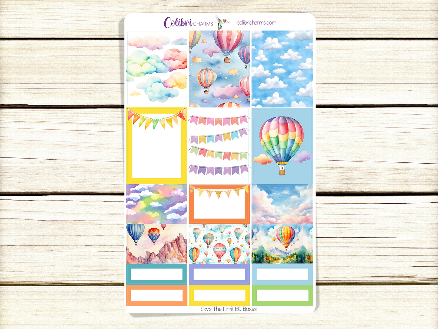 Sky's The Limit Box Planner Stickers | Hot Air Balloon Happy Planner Stickers | Seasonal Planner | Blue Skies Functional Planning