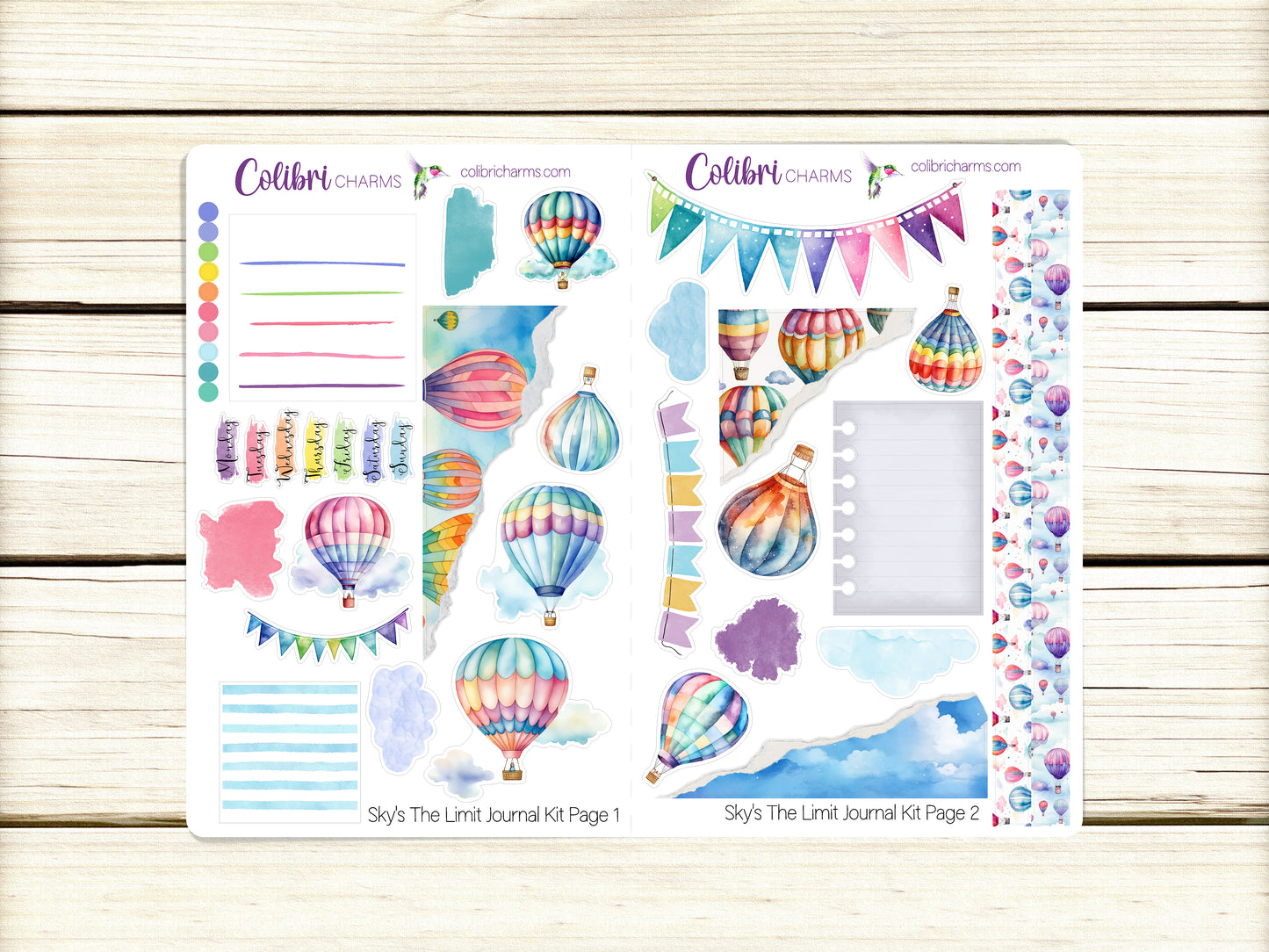 Sky's The Limit Journal Kit | Planner  Stickers | Summer Blue Skies Journaling | Hot Air Balloon Bujo Kit | Seasonal Planner Stickers