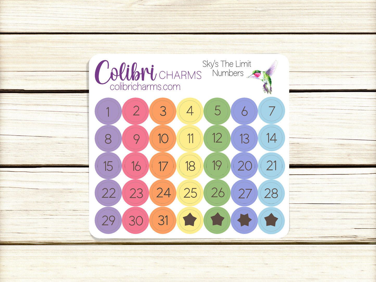 Sky's The Limit Brushstroke Days of the Week Planner Stickers | Colorful Watercolor DOTW | Number Stickers | Date Dots