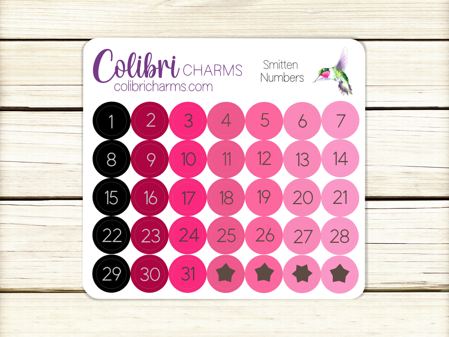 Smitten Brushstroke Days of the Week Planner Stickers, Pink and Black Watercolor DOTW, Number Stickers, Date Dots