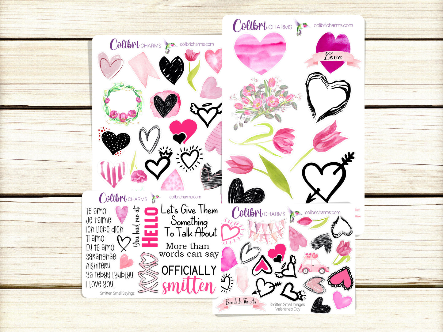 Smitten Planner Stickers, Valentine Deco Stickers, Pink and Black Kit