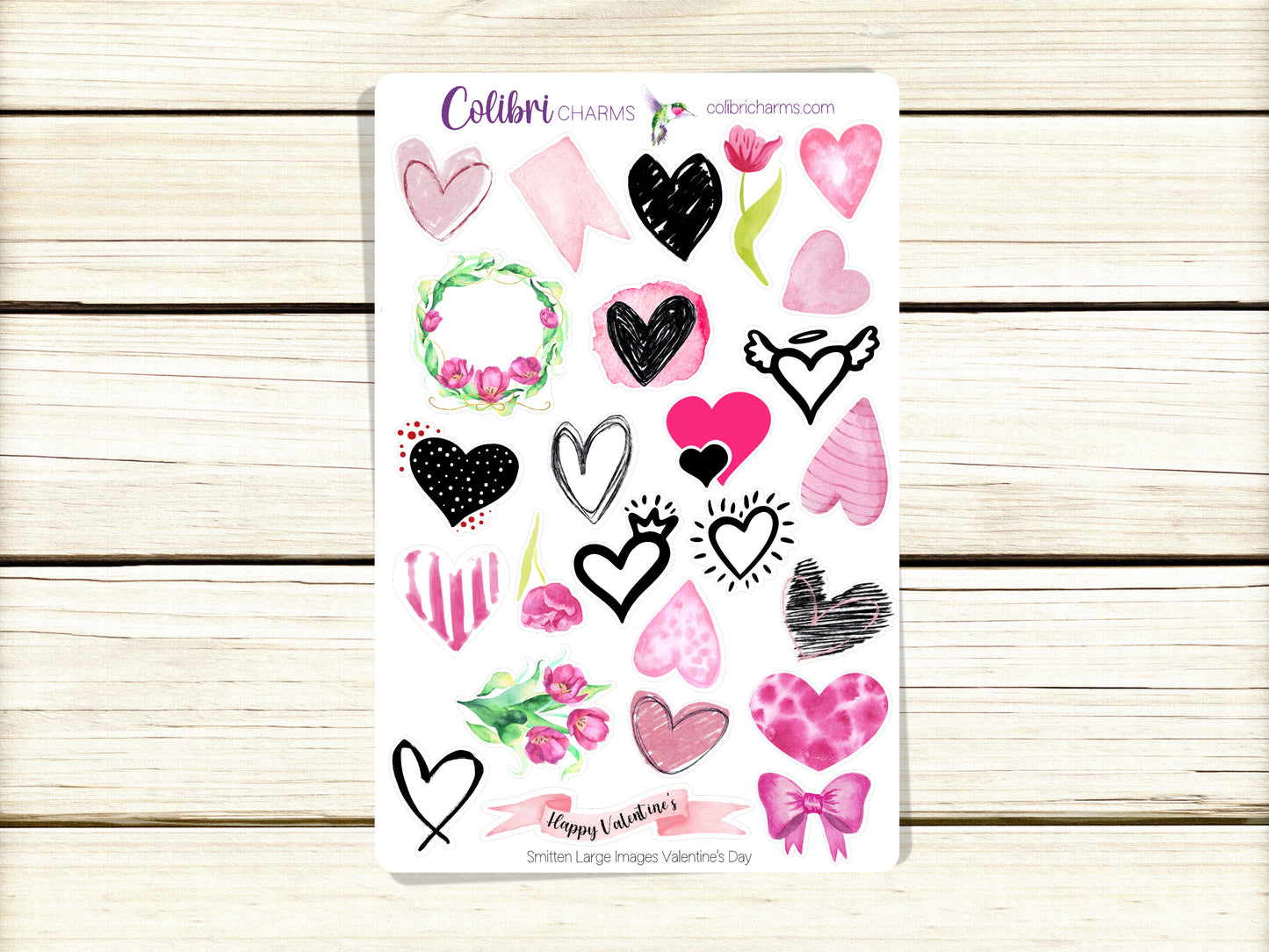 Smitten Planner Stickers, Valentine Deco Stickers, Pink and Black Kit