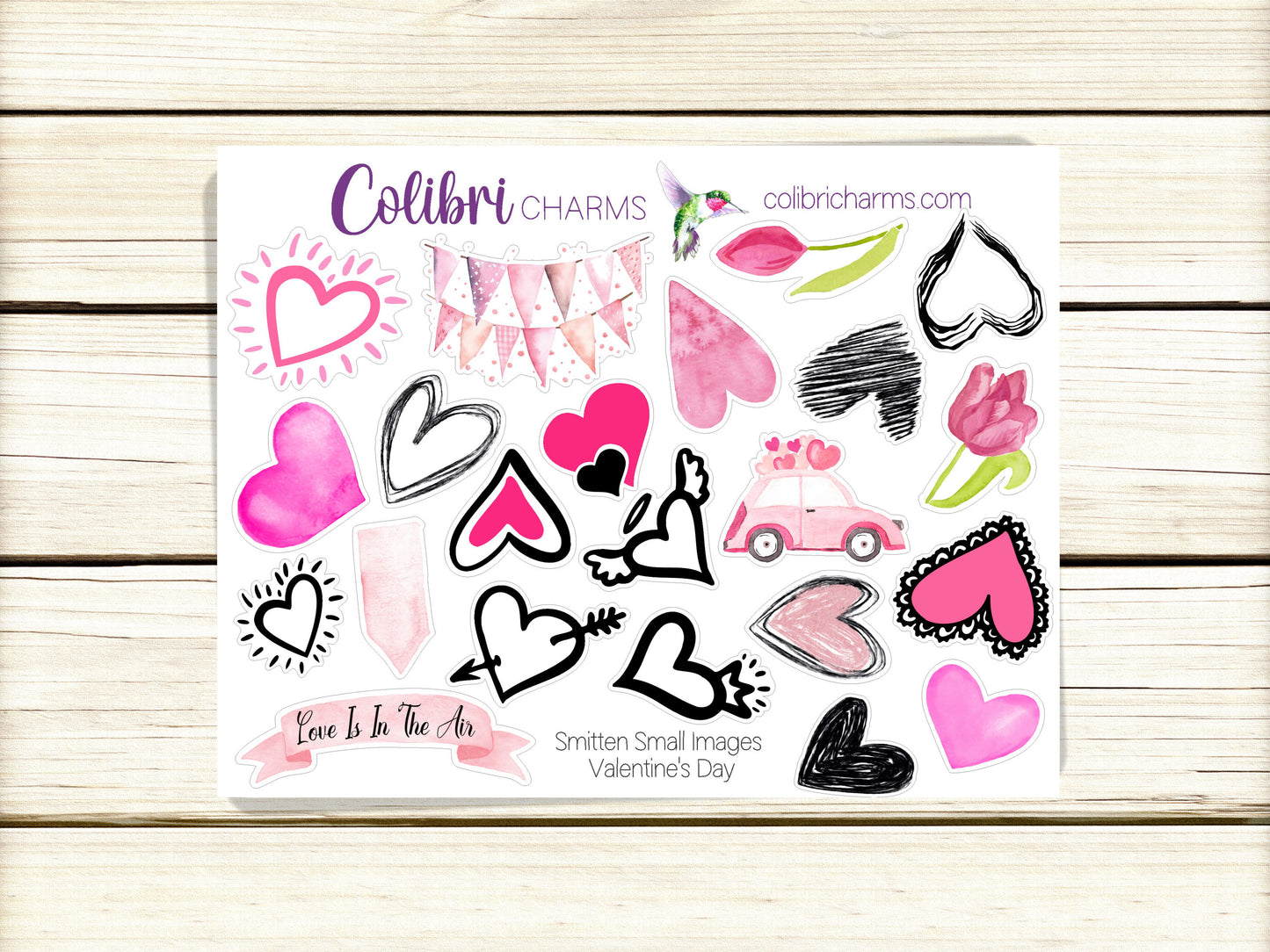 Smitten Planner Stickers, Valentine Deco Stickers, Pink and Black Kit