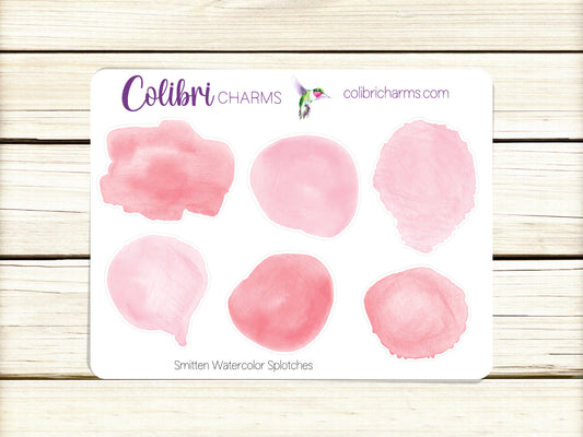 Smitten Watercolor Splotches Planner Stickers, Pink Paint Swatches, Valentine Images