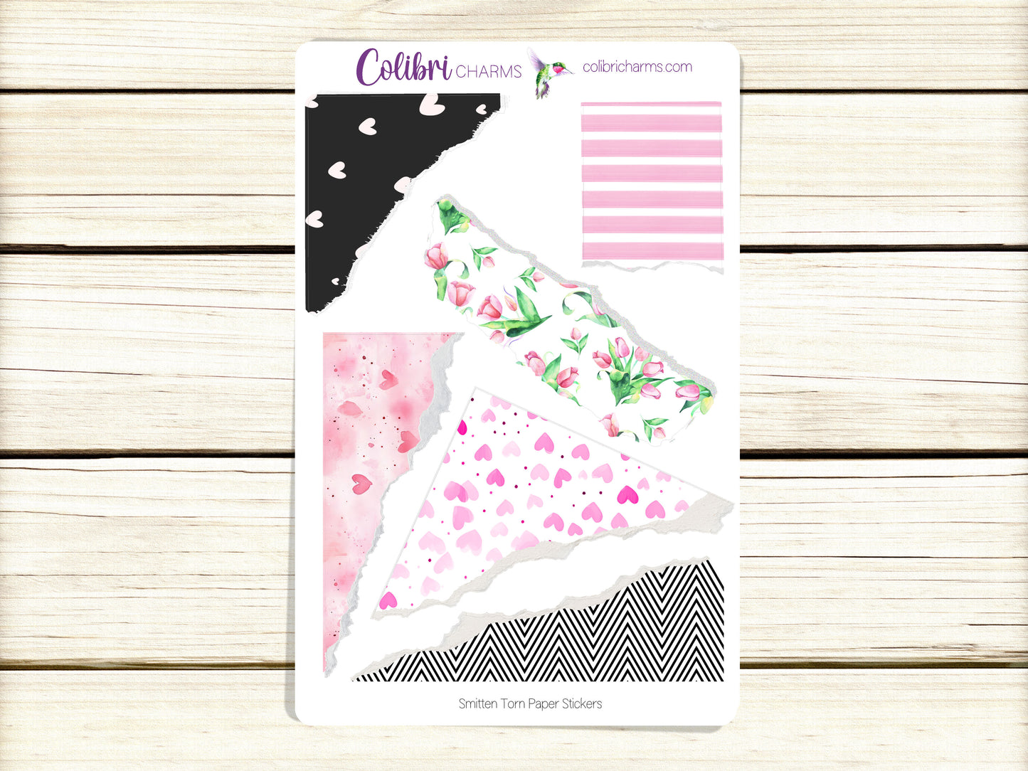 Smitten Torn Paper Stickers, Valentine Deco Planner Stickers, Distressed Ripped Paper