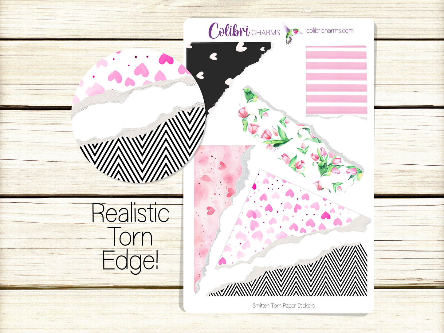 Smitten Torn Paper Stickers, Valentine Deco Planner Stickers, Distressed Ripped Paper