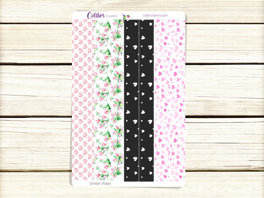 Smitten Washi Strip Stickers, Pink and Bblack Valentine Deco