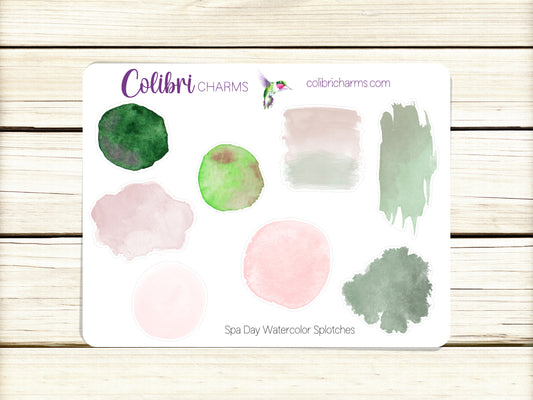 Spa Day Watercolor Splotches Planner Stickers | Restful Palette Paint Swatch Stickers | Pink Green Planner