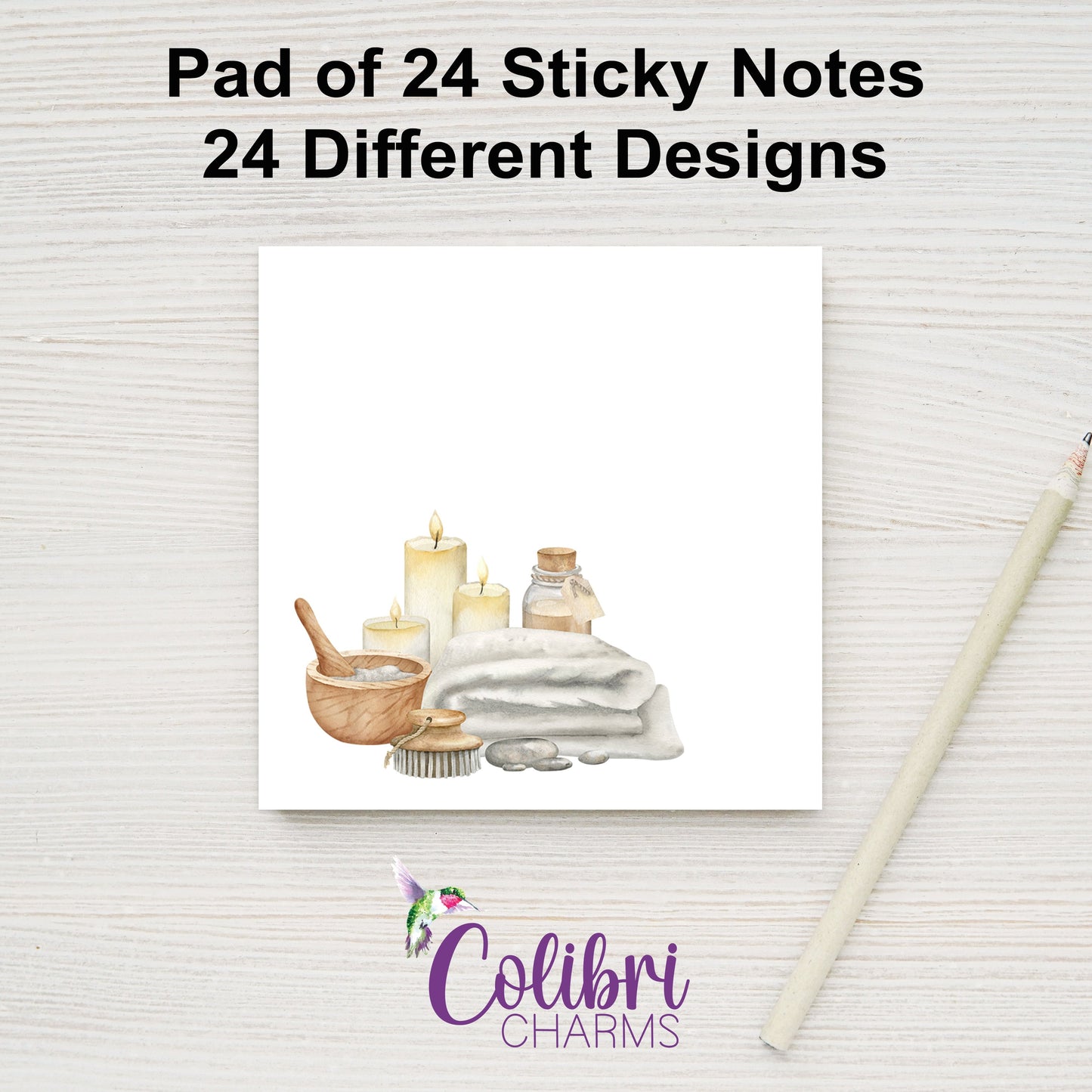 Spa Day Post Its |  Pad of 24 Self Care Sticky Notes | Relaxation Stickies