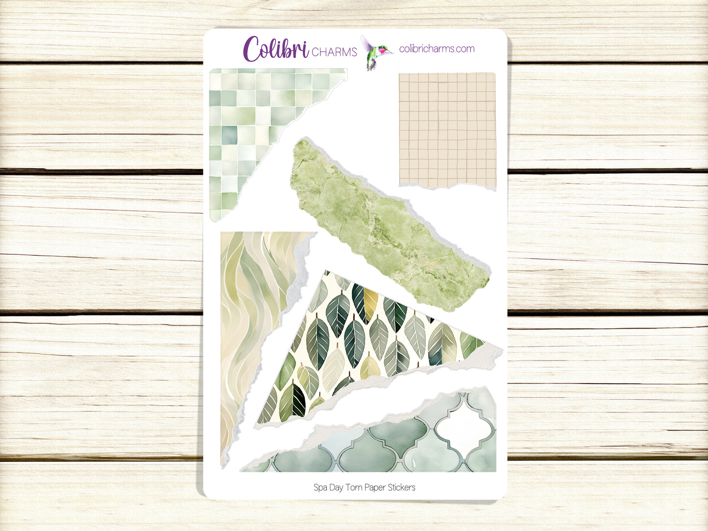 Spa Day Torn Paper Stickers | Self Care Deco Planner Stickers | Distressed Ripped Paper