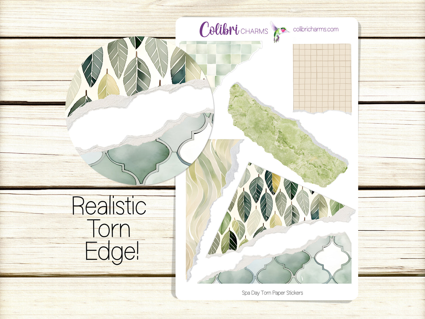 Spa Day Torn Paper Stickers | Self Care Deco Planner Stickers | Distressed Ripped Paper