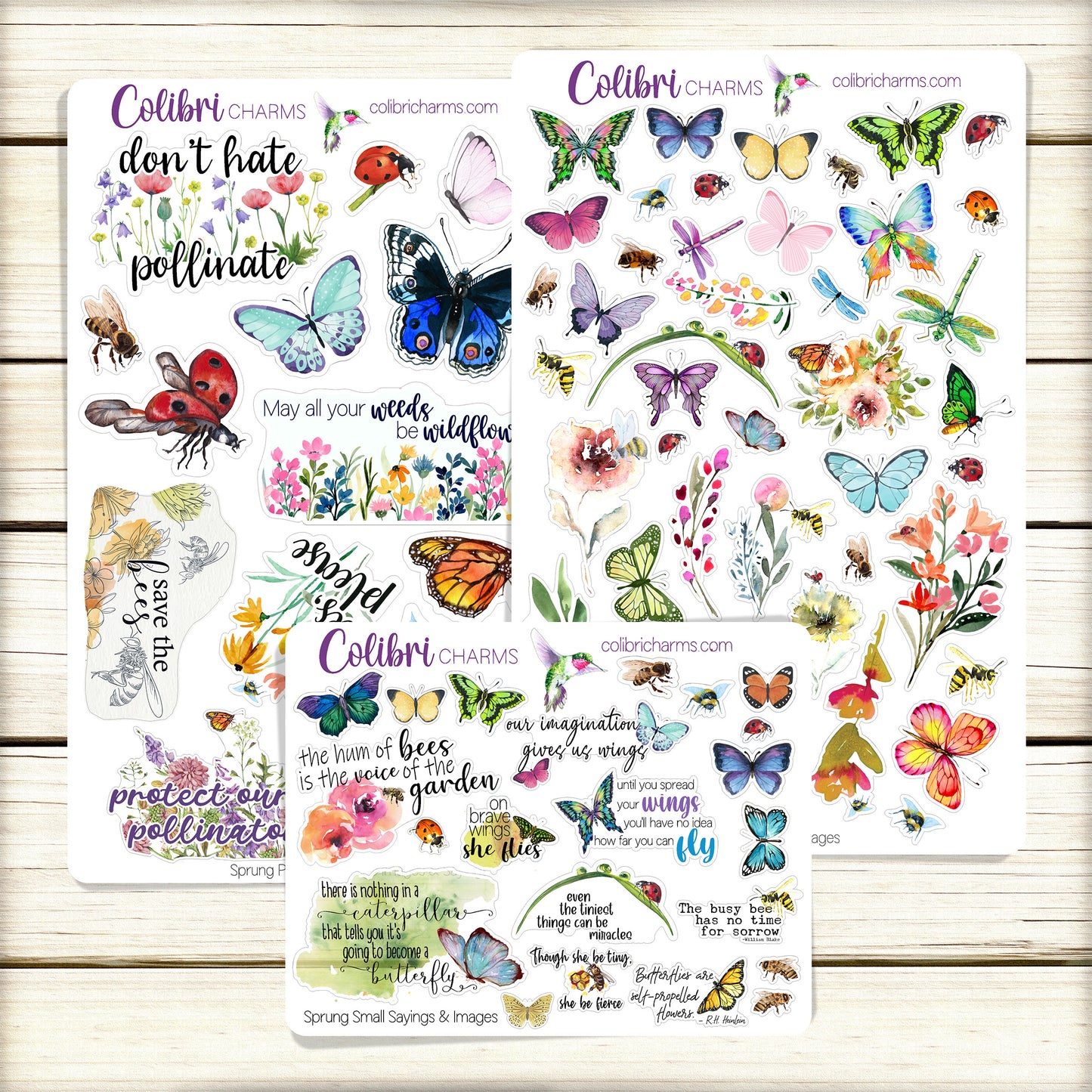Sprung Planner Stickers: Hand-Painted Butterfly Stickers, Ladybug, Dragonfly, Bees, Pollinators