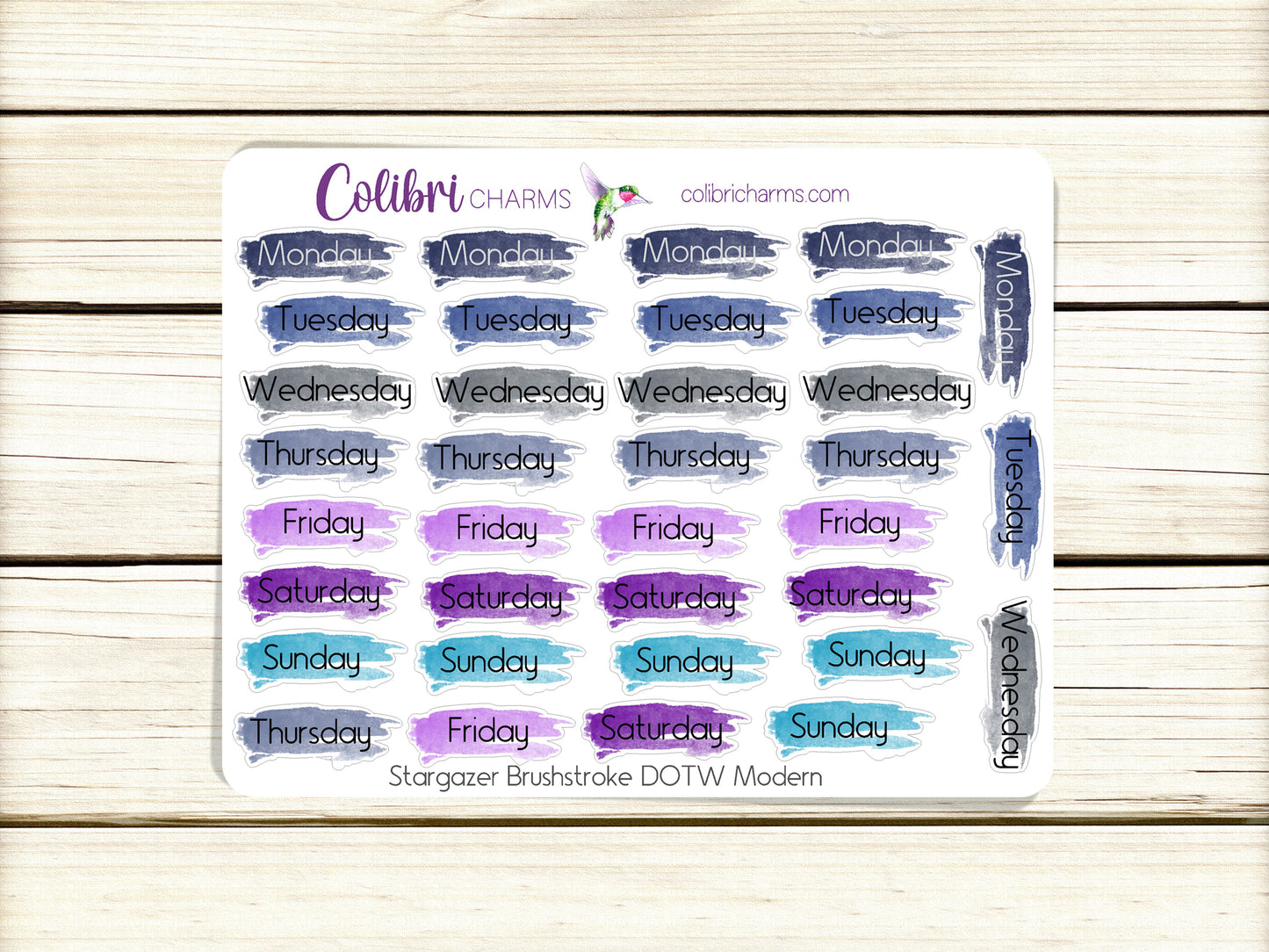 Stargazer Brushstroke Days of the Week Planner Stickers | Celestial Watercolor DOTW | Number Stickers | Date Dots