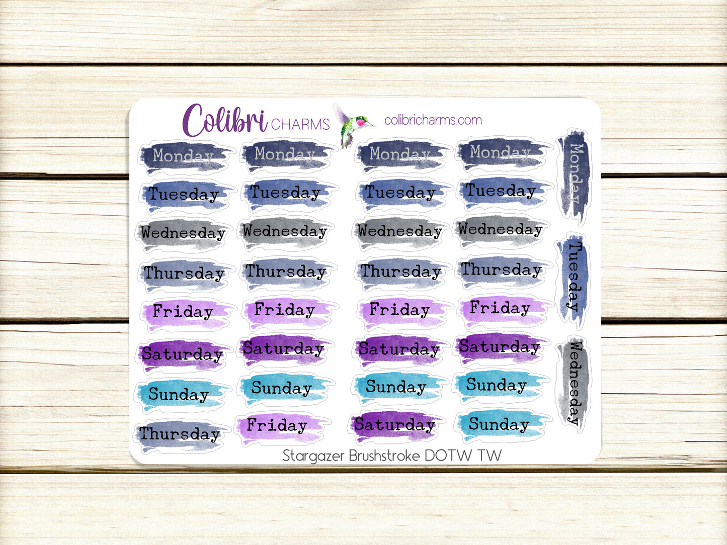 Stargazer Brushstroke Days of the Week Planner Stickers | Celestial Watercolor DOTW | Number Stickers | Date Dots