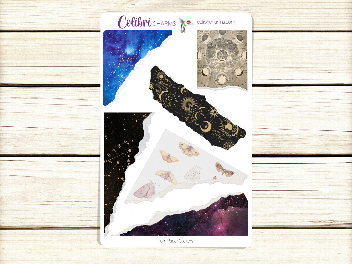 Stargazer Torn Paper Stickers | Celestial Deco Planner Stickers | Space-Themed Distressed Ripped Paper