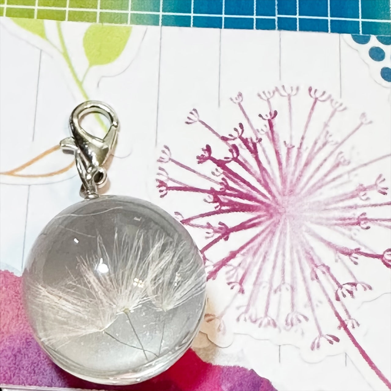 Dandelion Sphere Charm, Flower Sphere Bookmark, Make a Wish Planner Clip